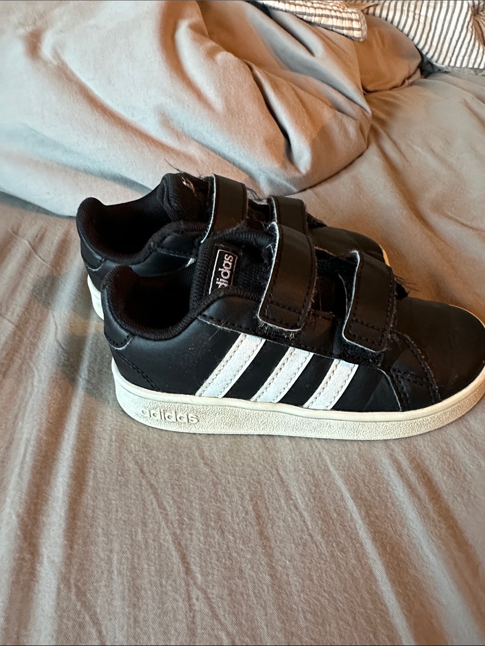 adidas Kids Black and White Velcro Strap Sneakers